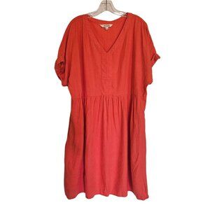 Briggs Sunset Orange Linen Blend Shift Dress XL Knee-Length Short Sleeve V-Neck‎